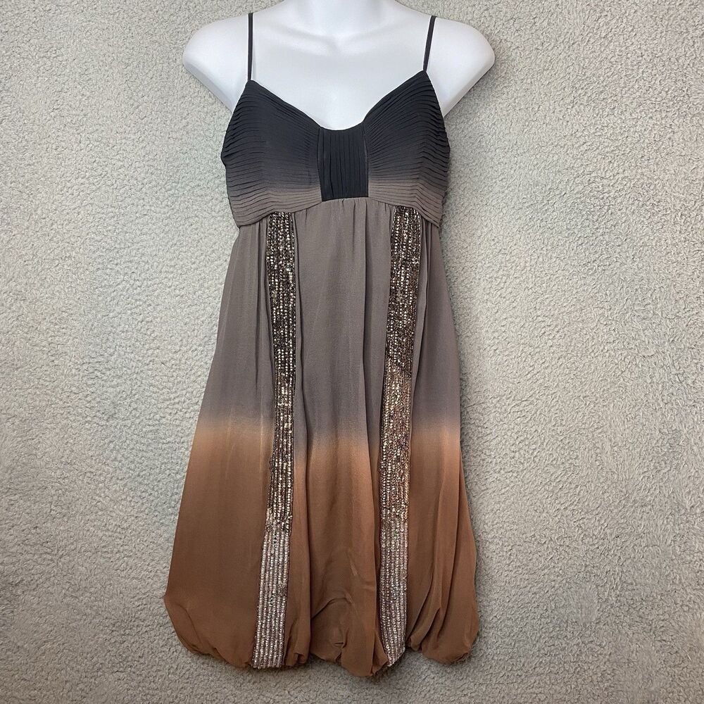 New Sue Wong VTG NYE Y2K Silk Sequin Bobble Hem Brown Ombre Mini Sz 2 Dress NWT